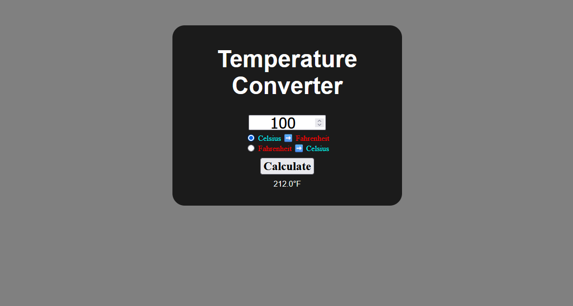 Screenshot of Temp Converter Site